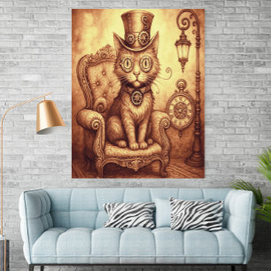 Poster Chat Steampunk Victorien Horlogerie Fantastique Vi
