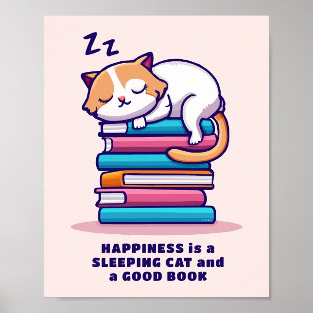 Poster Chat sur une pile de livres Cute Personnalisé Litt (Devant)