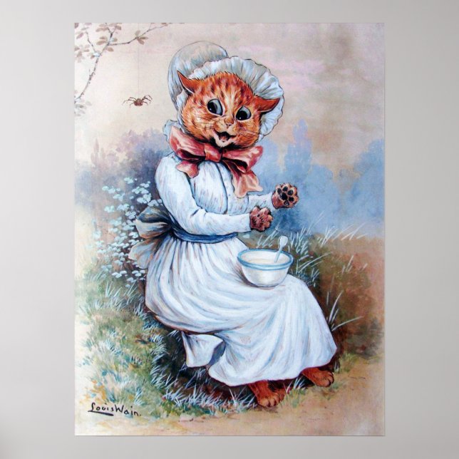 Poster Chat surpris par une araignée, Louis Wain (Devant)