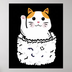 Poster Chat Sushi Lover cadeau Chat Japonais Sushi Kawaii