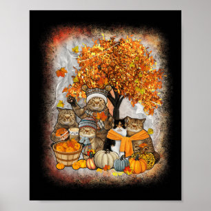 Poster Chat Thanksgiving Citrouille Automne Halloween Cha
