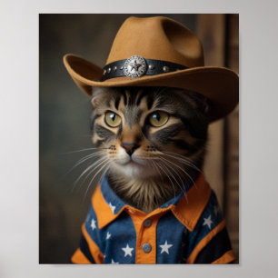 Poster Chat Tortishell Portant Un Casquette Cowboy