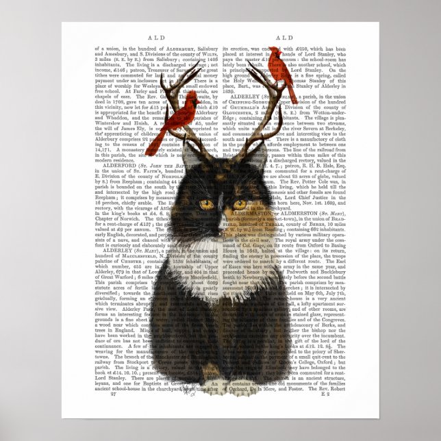 Poster Chat Tortoiseshell avec Antlers et Red Birds (Devant)