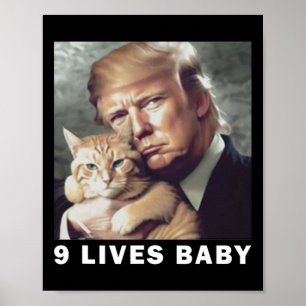 Poster Chat Trump 9 Vies par Trump 2024 Gagne Victoire Va