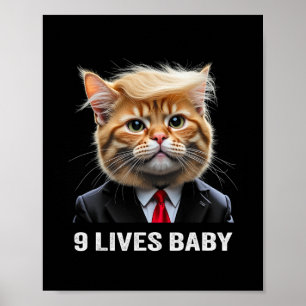 Poster Chat Trump 9 Vies par Trump 2024 Gagne Victoire Va