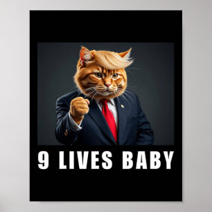 Poster Chat Trump 9 Vies Par Trump 2024 Gagne Victoire Va