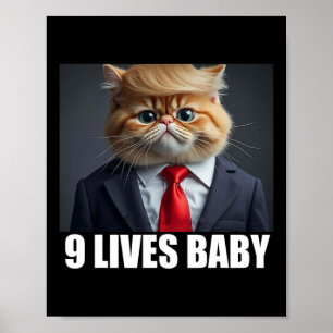 Poster Chat Trump 9 Vies Par Trump 2024 Gagne Victoire Va