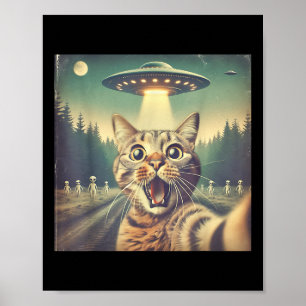 Poster Chat Ufo Selfie Art Drôle Chat Alien 
