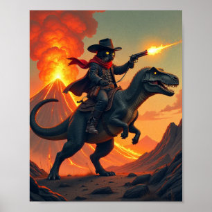 Poster Chat Unique Cowboy Cavalant un Dinosaure Chat Co