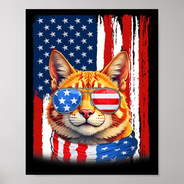 Poster Chat Usa America Drapeau Patriotique Chat 4 juille (Devant)