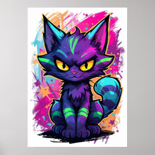Poster Chat vibrant d'art de rue graffiti
