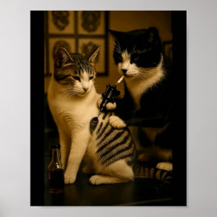 Poster Chat vintage fumant Tatouage Encre Kitty Artiste D