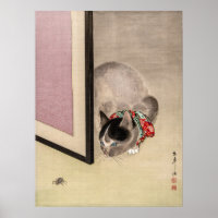 Chat vintage regarder une araignée art japonais
