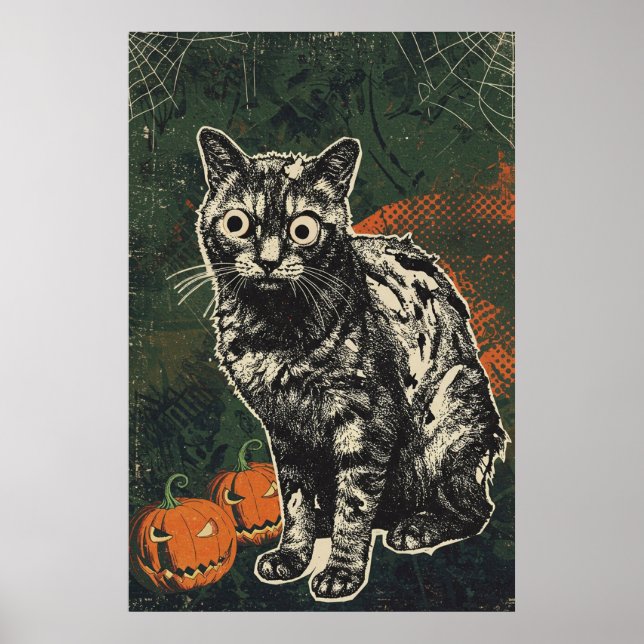 Poster Chat zombie macabre (Devant)