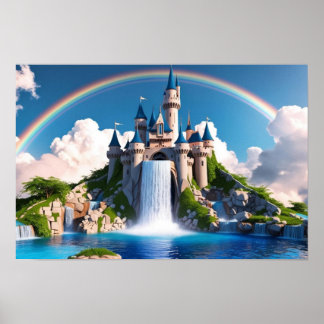 Poster Château Arc-en-Ciel Enchanteur & Cascades