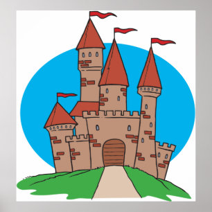 Poster Château avec drapeaux
