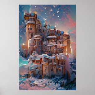 Poster Château classique, Château médiéval d'hiver, Fée