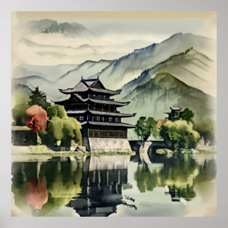 Poster Château Dans Les Montagnes