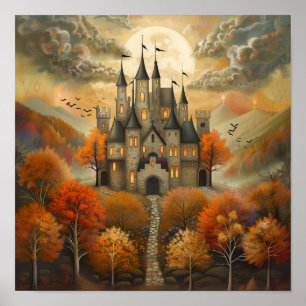 Poster Château d'automne enchanté à Night AI Art