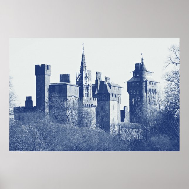 Poster Château de Cardiff (Cyanotype numérique) (Devant)