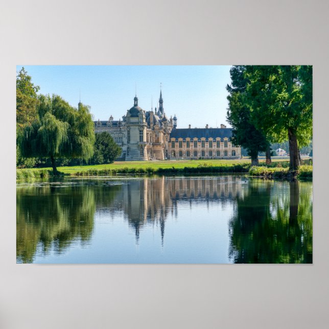 Poster Château de Chantilly et réflexion dans un étang (Devant)