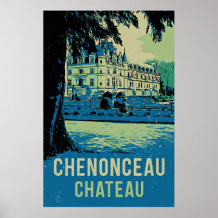 Poster Château de Chenonceau illustration originale Franc
