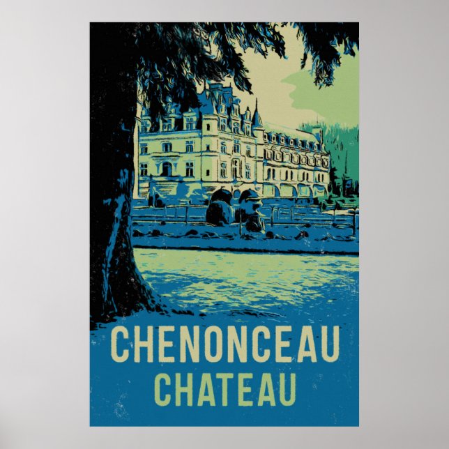 Poster Château de Chenonceau illustration originale Franc (Devant)