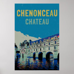 Poster Château de Chenonceau illustration originale Franc