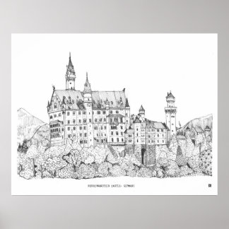 Poster Château de Neuschwanstein Allemagne Art de ligne