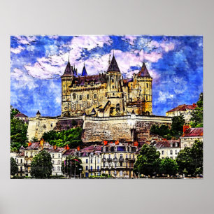 Poster Château de Saumur, Vallée de la Loire, France.