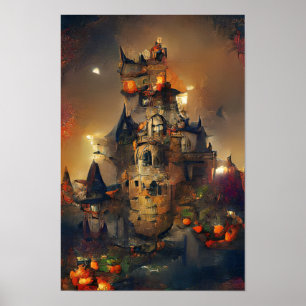 Poster Château d'Halloween, Art Japonais Manga