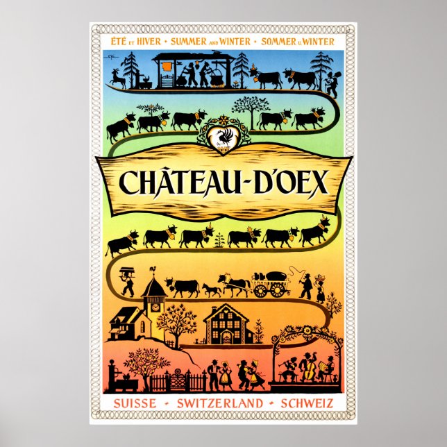 Poster Château d'Oex, Suisse, voyage vintage (Devant)