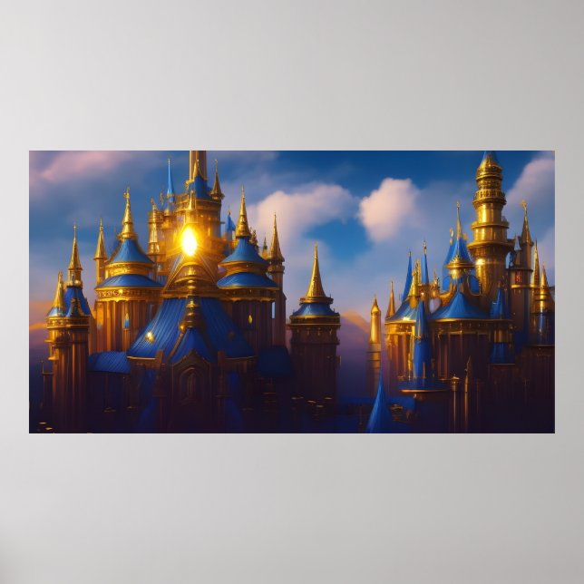 Poster Château d'or bleu imaginaire magique 4 (Devant)