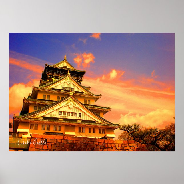 Poster Château d'Osaka (Coucher de soleil ver.) (Devant)