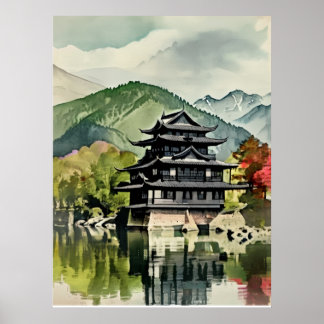 Poster Château du lac d'été