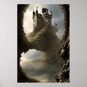 Poster Château écossais moderne imaginaire sur une falais