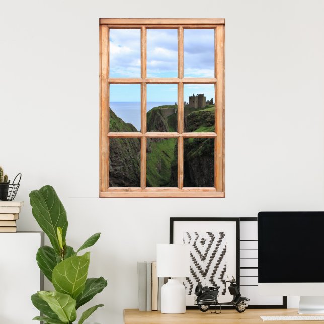 Poster Château écossais sur Cliff Vue depuis une fenêtre (Bureau à domicile)