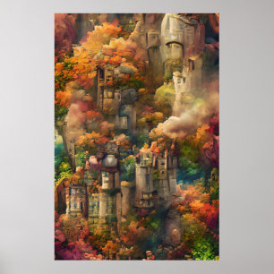 Poster Château En Forêt, Imaginaire Jungle, Automne