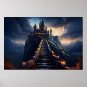 Poster Château Envoûtant Sur Le Sommet D'une Montagne
