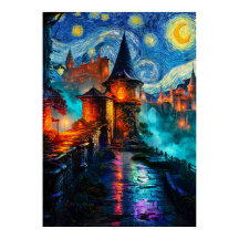 Château Fantastique de Nuit Étoilée Peinture à l'H