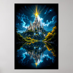 Poster Château Fantastique se Reflétant dans le Lac avec