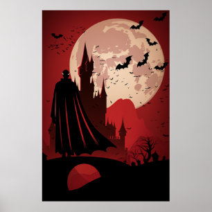 Poster Château gothique sous une Pleine lune par Bram Sto