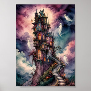 Poster Château Hanté Fantaisiste Pleine Lune Whimsigoth