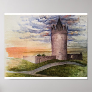 Poster Château irlandais et aquarelle paysage