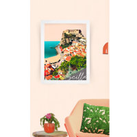 Château italien Coastal Town Peach Art Imprimer