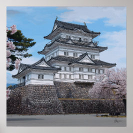 Poster Château japonais, Odawara, illustration de sakura