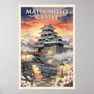 Poster Château Matsumoto Japon Voyage Rétro