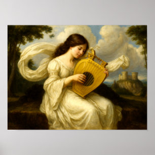 Poster Château Médiéval Femme Avec Lyre