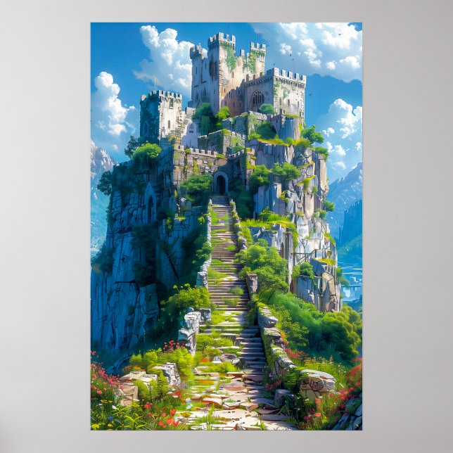 Poster Château médiéval sur Hill (Devant)