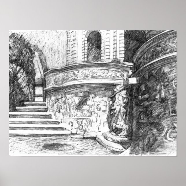 Poster Château pencilart Monochrome noir & blanc (Devant)